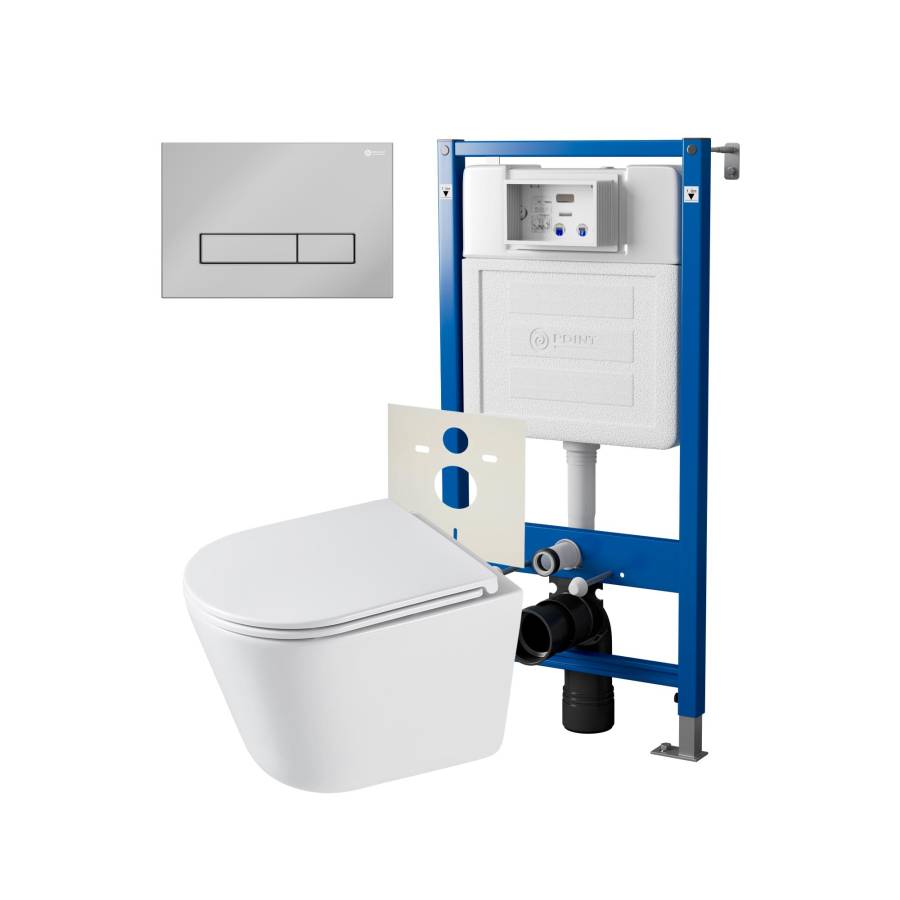 Сет: Система инсталляции Point Элемент для подвесного унитаза PN45120 + Клавиша смыва для инсталляции Point Меркурий, хром, PN44831C + Унитаз подвесной Point Венера безободковый, белый, сиденье дюропласт микролифт быстросъемное PN41071 Сет: Система инсталляции Point Элемент для подвесного унитаза PN45120 + Клавиша смыва для инсталляции Point Меркурий, хром, PN44831C + Унитаз подвесной Point Венера безободковый, белый, сиденье дюропласт микролифт быстросъемное PN41071