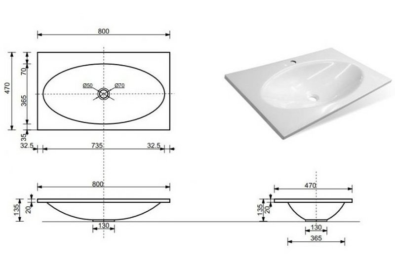 Раковина "Мальта Люкс" 800х470 Раковина "Мальта Люкс" 800х470
