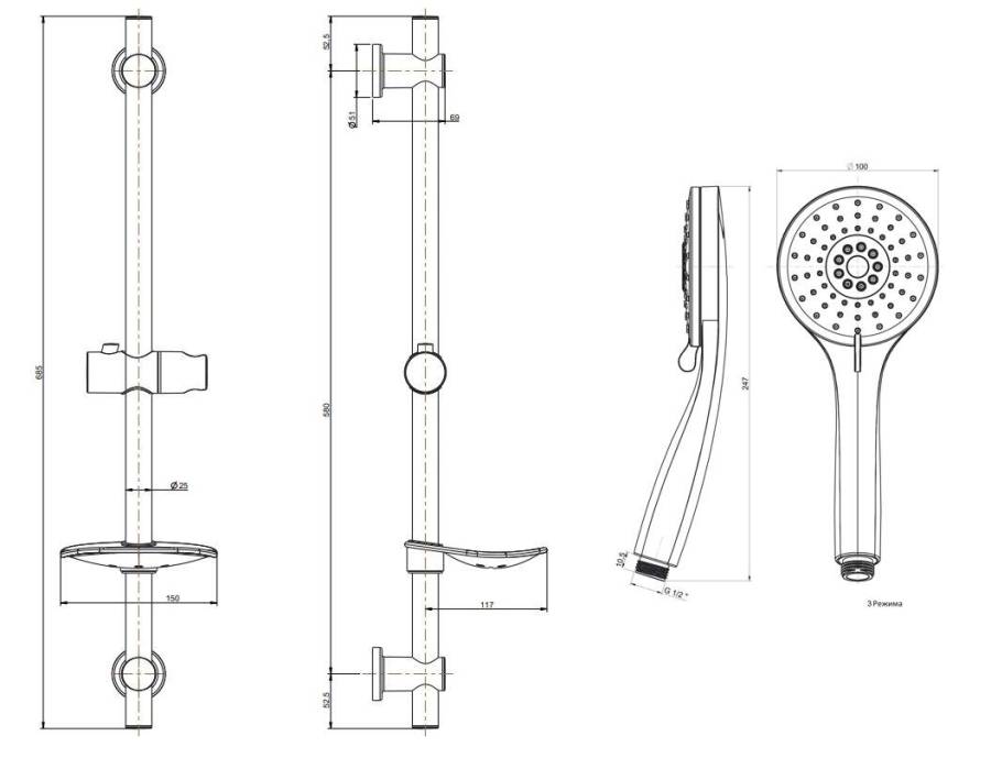 Душевой гарнитур SONATA, хром Душевой гарнитур SONATA, хром