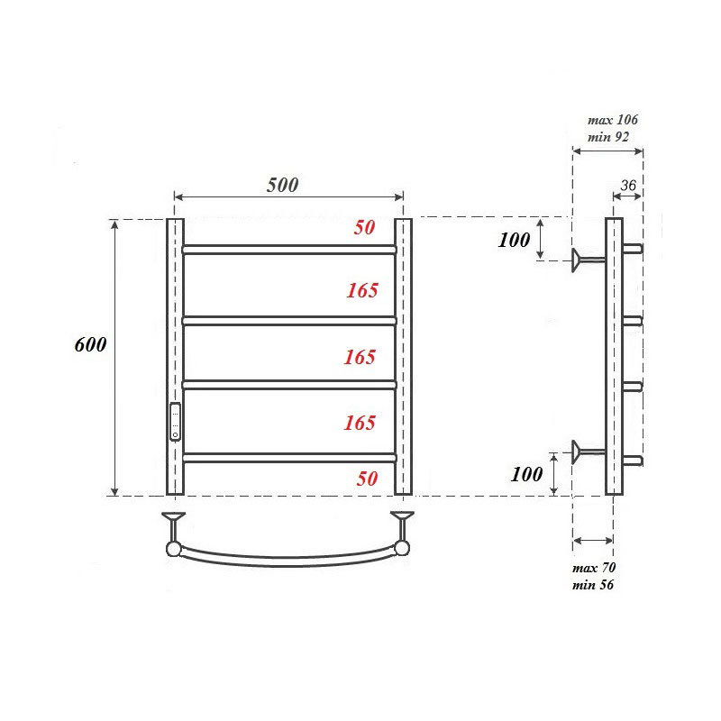 Полотенцесушитель электрический Point Афина PN04756W П4 500x600 диммер слева, белый Полотенцесушитель электрический Point Афина PN04756W П4 500x600 диммер слева, белый