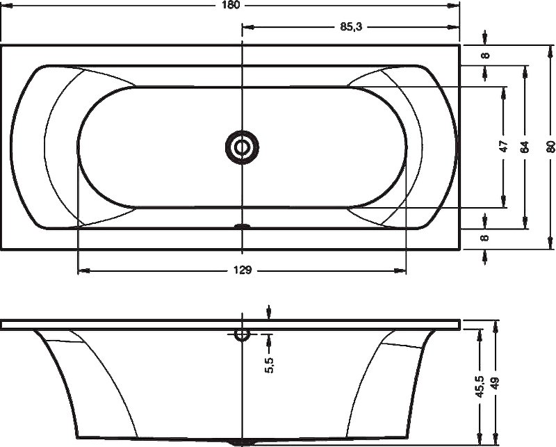 Акриловая ванна RIHO LIMA 180х80 см Акриловая ванна RIHO LIMA 180х80 см