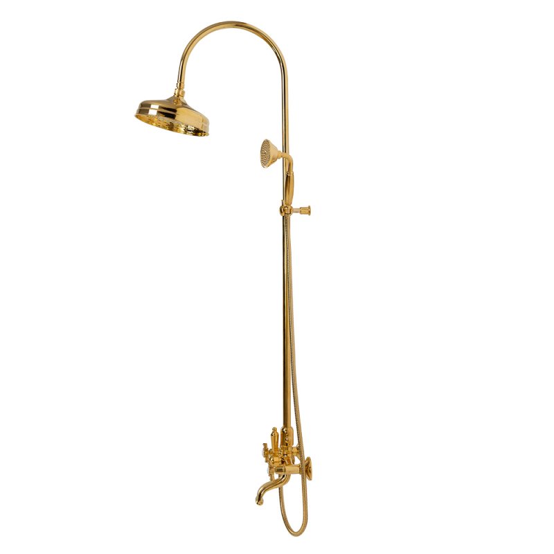LORD-CVD-02-Bi Душевая стойка со смесителем для ванны, верхним и ручным душем, 20 см Исполнение: Бронза, Ручки: Белый  LORD-CVD-02-Bi Душевая стойка со смесителем для ванны, верхним и ручным душем, 20 см Исполнение: Бронза, Ручки: Белый