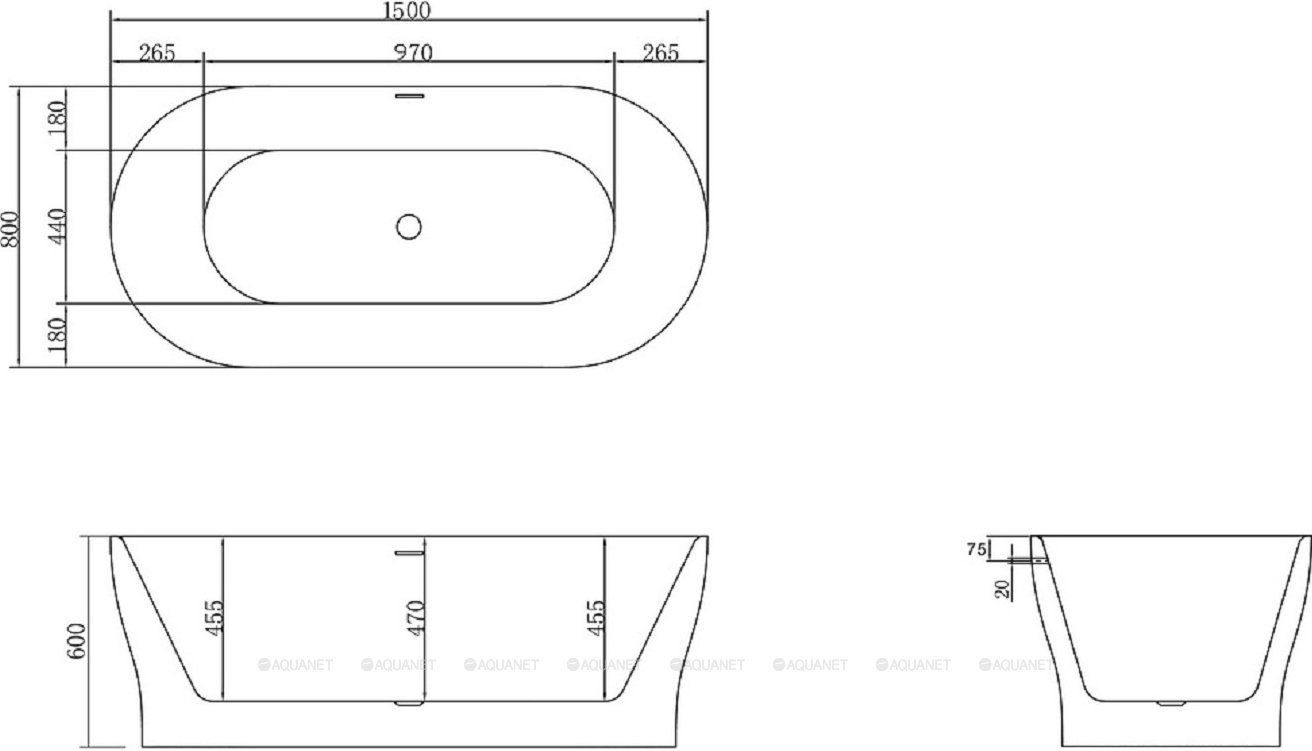 Акриловая ванна BELBAGNO BB405-1500-800 Акриловая ванна BELBAGNO BB405-1500-800