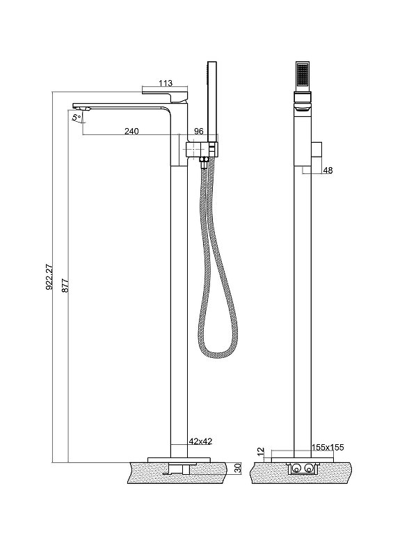 LUCE Напольный смеситель для ванны, золото LUC-FMT-ORO LUCE Напольный смеситель для ванны, золото LUC-FMT-ORO