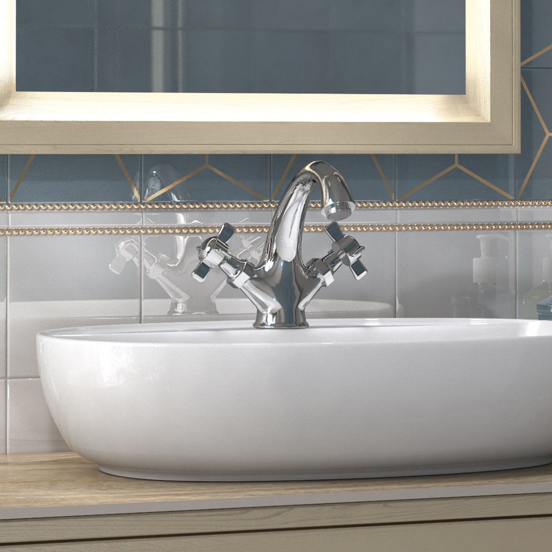 Смеситель для раковины MUSE вентильный с донным клапаном, хром глянец Смеситель для раковины MUSE вентильный с донным клапаном, хром глянец