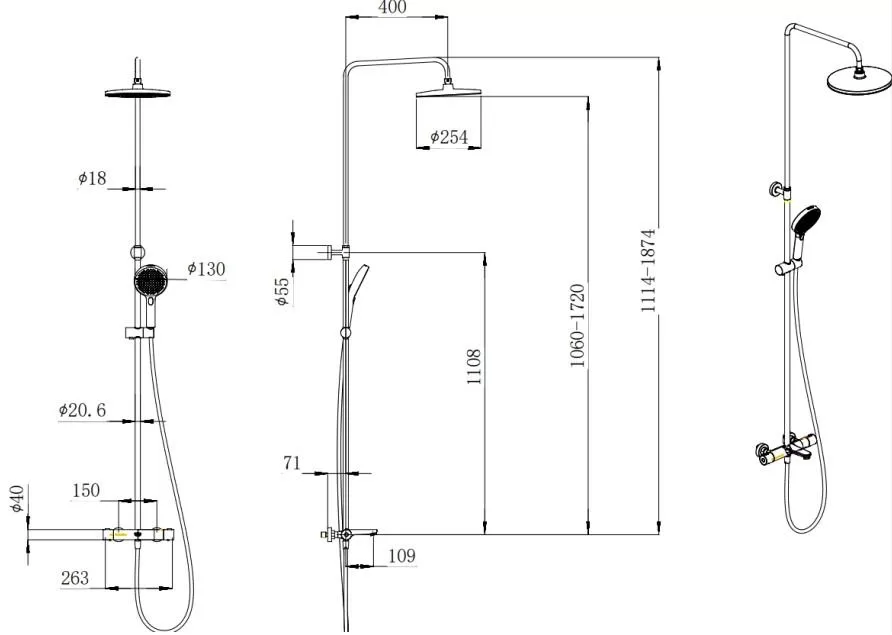 Душевая колонна FONTE на 3 потока с фиксированным изливом и термостатическим смесителем, черный матовый Душевая колонна FONTE на 3 потока с фиксированным изливом и термостатическим смесителем, черный матовый