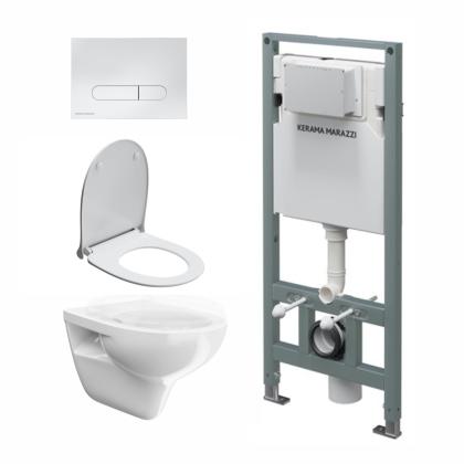 Комплект инсталляции с подвесным унитазом, кнопкой смыва и сиденьем Комплект инсталляции с подвесным унитазом, кнопкой смыва и сиденьем