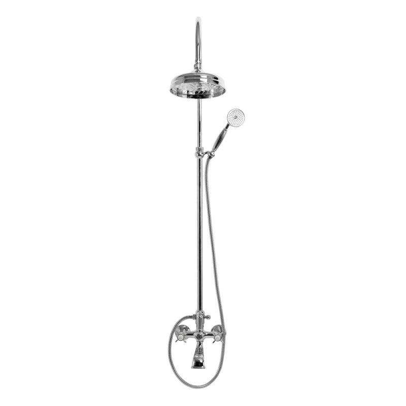 LORD-CVD-02-Bi Душевая стойка со смесителем для ванны, верхним и ручным душем, 20 см Исполнение: Бронза, Ручки: Белый  LORD-CVD-02-Bi Душевая стойка со смесителем для ванны, верхним и ручным душем, 20 см Исполнение: Бронза, Ручки: Белый