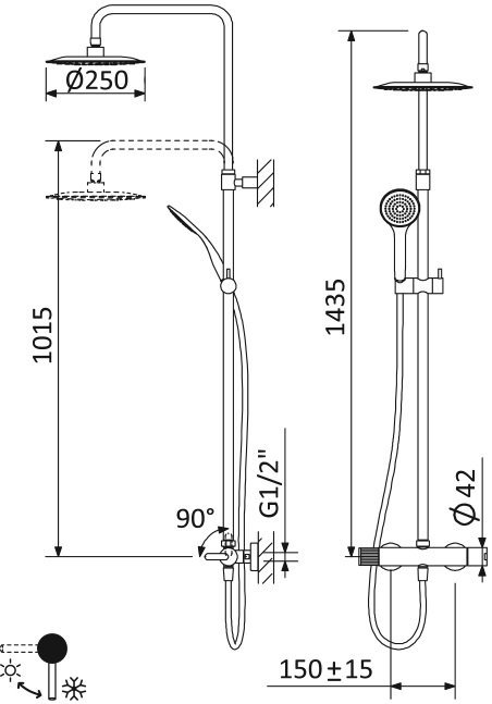 LEAF-CDA-25-L-MM Душевая стойка телескопическая, с верхним и ручным душем, верхний душ диаметр 250 мм , исполнение Morning Mist LEAF-CDA-25-L-MM Душевая стойка телескопическая, с верхним и ручным душем, верхний душ диаметр 250 мм , исполнение Morning Mist