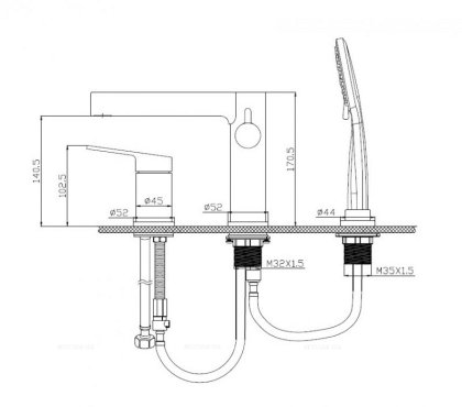 DELTA Смеситель на борт ванны с ручным выдвижным душем, нержавеющая сталь, исполнение сатин DEL-BVD3-IN DELTA Смеситель на борт ванны с ручным выдвижным душем, нержавеющая сталь, исполнение сатин DEL-BVD3-IN
