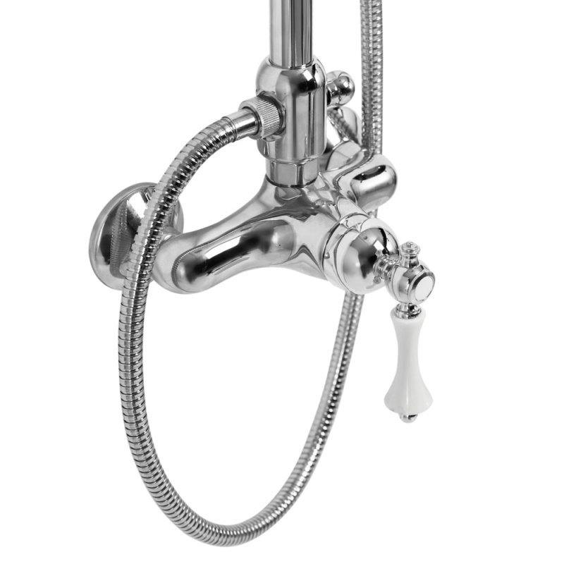 MARGOT-CD-03/24-Bi Душевая стойка со смесителем, верхним и ручным душем Исполнение: Золото 24 карат, Ручки: Белая  MARGOT-CD-03/24-Bi Душевая стойка со смесителем, верхним и ручным душем Исполнение: Золото 24 карат, Ручки: Белая