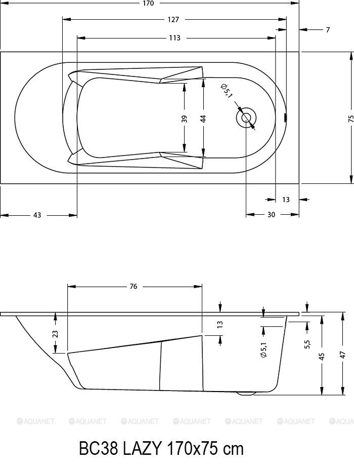 Акриловая ванна Riho LAZY 170x75 Акриловая ванна Riho LAZY 170x75