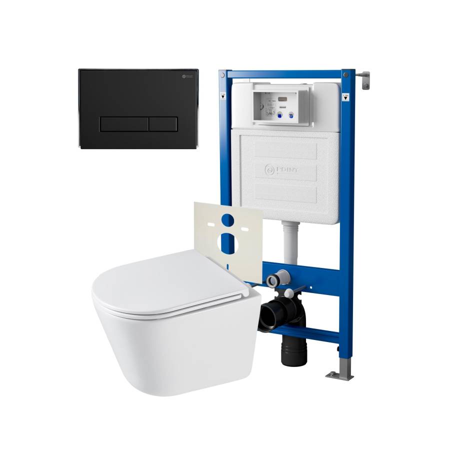 Сет: Система инсталляции Point Элемент для подвесного унитаза PN45120 + Клавиша смыва для инсталляции Point Меркурий, черная матовая, PN44831BM + Унитаз подвесной Point Венера безободковый, белый, сиденье дюропласт микролифт быстросъемное PN41071 Сет: Система инсталляции Point Элемент для подвесного унитаза PN45120 + Клавиша смыва для инсталляции Point Меркурий, черная матовая, PN44831BM + Унитаз подвесной Point Венера безободковый, белый, сиденье дюропласт микролифт быстросъемное PN41071