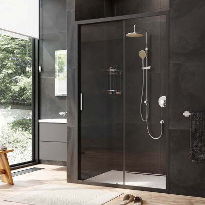 W90G-120-1-195BT Gem Solo Дверь душевая 120х195, стекло прозрачное, профиль Черный матовый
