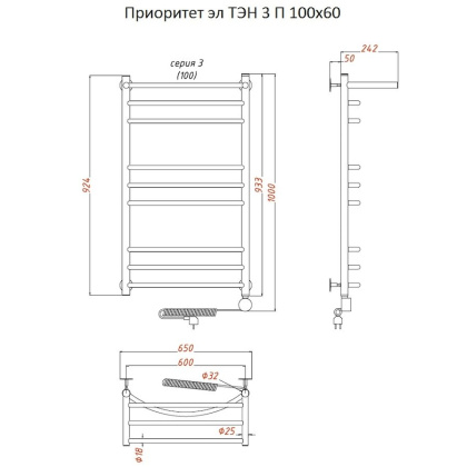 Полотенцесушитель Приоритет эл ТЭН 3 П 100*60 (ЛЦ2) Полотенцесушитель Приоритет эл ТЭН 3 П 100*60 (ЛЦ2)