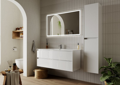 Тумба подвесная SANCOS Cento 1190х450х500, c двумя ящиками оснащенными доводчиками, белый глянец, арт. CN120-1W