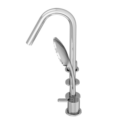 LEAF-BVDM4-ST Смеситель на борт ванны с выдвижным душем и переключателем Исполнение: Сатин 