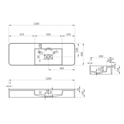 Раковина из искусственного камня Vincea VWB-6S412MW, 1200*400*150, подвесная, цвет белый матовый Раковина из искусственного камня Vincea VWB-6S412MW, 1200*400*150, подвесная, цвет белый матовый
