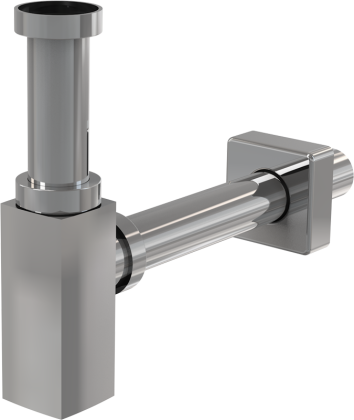 Сифон для умывальника DN32 DESIGN цельнометаллический, квадратный