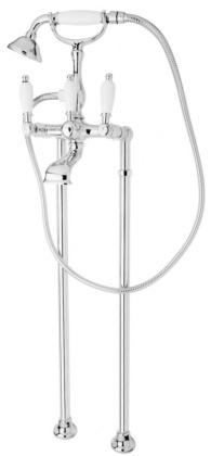 FIRST-VDP-01-Bi Напольный смеситель для ванны с ручным душем Исполнение: Хром, Ручки: Белая 