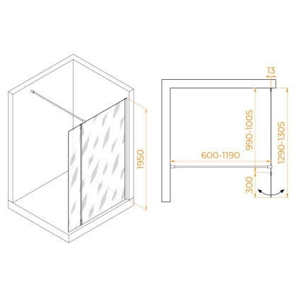 Душевая перегородка RGW WA-051Gb (WA-010Gb + Z-071Gb), 351005103-16