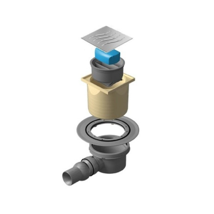 13000016 Точечный трап 100х100 мм Confluo Standard Dry 2,с сухим затвором, металл с перфорацией Tide (Волна), без рамки Исполнение: Хром 