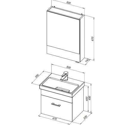 Мебель для ванной Aquanet Верона 50 белый матовый (раковина Нота 50)