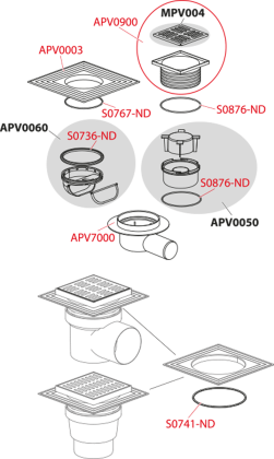 Сливной трап 105×105/50 мм боковой сток, решетка из нержавеющей стали, воротник изоляции 2–го уровня, гидрозатвор сухой 