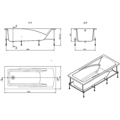 Hall акриловая ванна прямоугольная 170х75 белая