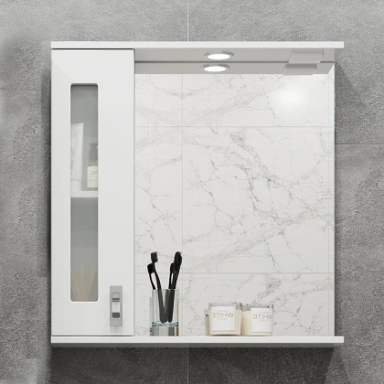 Шкаф-зеркало Onika Кристалл 67 белый, левый, с подсветкой