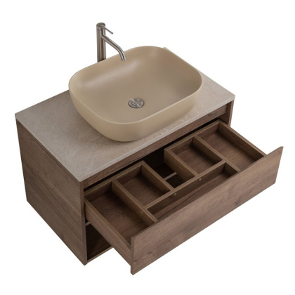 Тумба c раковиной подвесная с одним ящиком и одной открытой полкой BelBagno KRAFT 90 Bianco Opaco, раковина белая Тумба c раковиной подвесная с одним ящиком и одной открытой полкой BelBagno KRAFT 90 Bianco Opaco, раковина белая