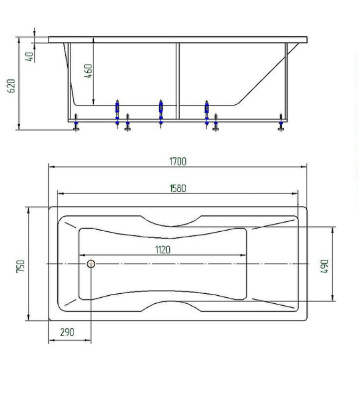 Ванна  Феникс-170 пустая без фр.экр.