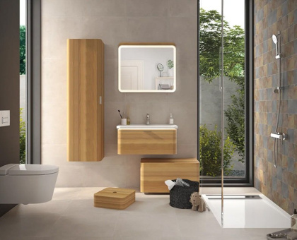 Шкаф Nest с раковиной c 1м ящиком, 80 см, с LED подсветкой, цвет натуральная древесина
