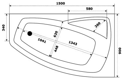 Акриловая ванна Creto Madison 150х90 правая на каркасе 22-1112