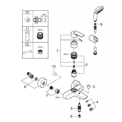 Смеситель для ванны с душевым гарнитуром Grohe Eurosmart 2021 (33302003)