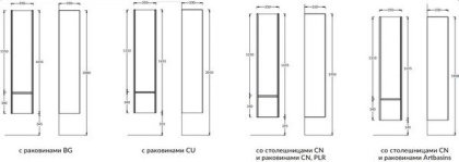 Пенал MODULA подвесной 170 с дверцей и ящиком, белый глянцевый MO.165\WHT