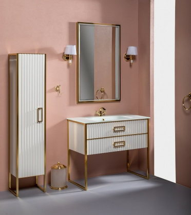 Зеркало MONACO с подсветкой 70*110CM глянец белая +золото 566-WG Boheme