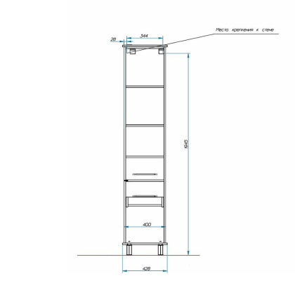 Пенал напольный Bali Classic правосторонний (ШхВхГ) 428х2000х350