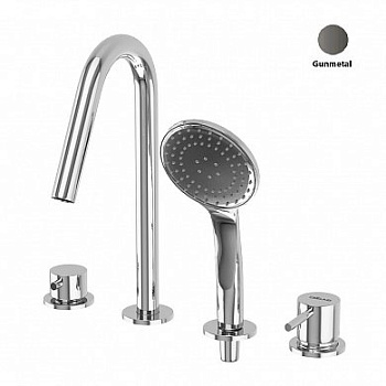 LEAF-BVDM4-L-GM Смеситель на борт ванны врезной, на 4 отверстия, исполнение Gunmetal PVD