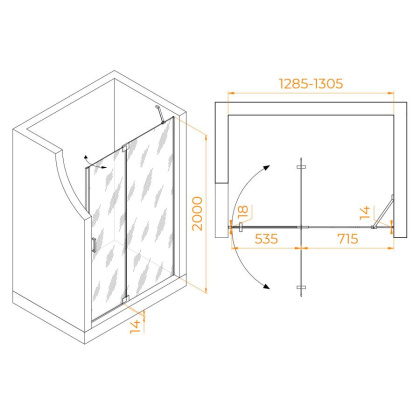 Душевая дверь 130*200 RGW HO-014-Gr Серый/Матовое/8 мм (EasyClean)