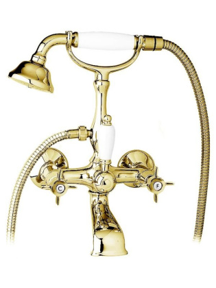 LORD-VD-01-Bi Смеситель для ванны с ручным душем Исполнение: Хром, Ручки: Белые 