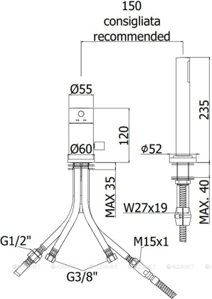 Смеситель на борт ванны Paffoni Light LIG048CR