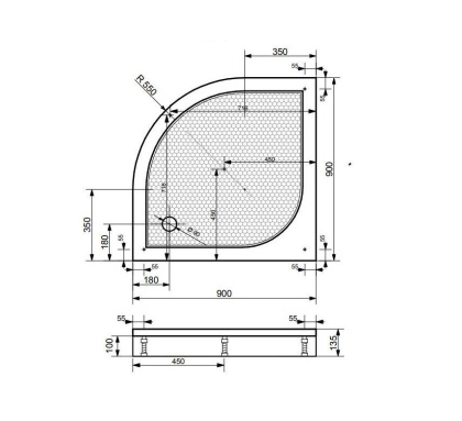 Экран для душевого поддона "Омега" 90*90 стеклопластиковый, шт