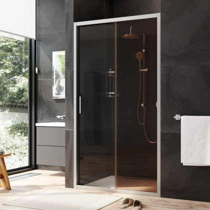 W90G-110-1-195MBr Gem Solo Дверь душевая 110х195, стекло бронзовое, профиль матовый Хром