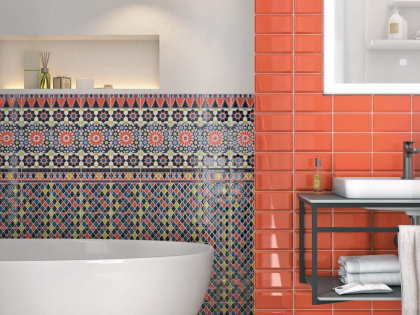 Плитка настенная 16075 Клемансо оранжевый грань 7,4*15 (80шт/0,89м2), м2