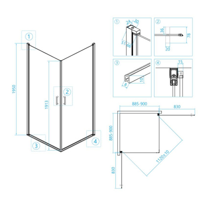 Душевой уголок RGW Leipzig LE-30 90x90 профиль Хром стекло прозрачное