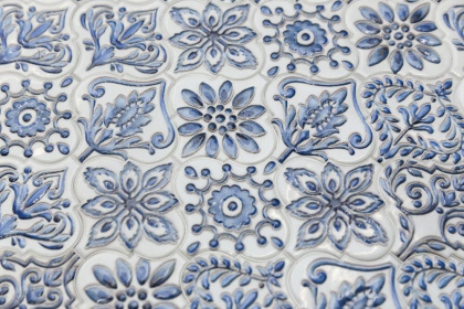 Декор VT\A318\65000 Арабески Майолика белый/синий/голубой (6,5см*6,5см*7мм) (26шт/0,11м2) орнамент, шт
