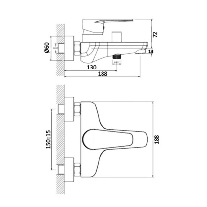 Смеситель для ванны/душа Orange Flipo M23-100cr
