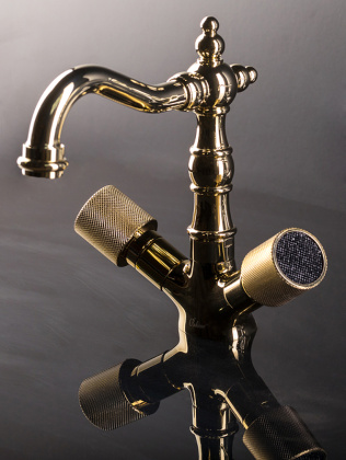 Смеситель для умывальника, высокий ROYAL CRYSTAL black, золото_Комплект Смеситель для умывальника, высокий ROYAL CRYSTAL black, золото_Комплект