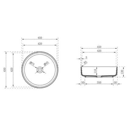 Раковина прозрачная Vincea VBS-6T16B, 450*450*130, накладная, цвет черный Раковина прозрачная Vincea VBS-6T16B, 450*450*130, накладная, цвет черный